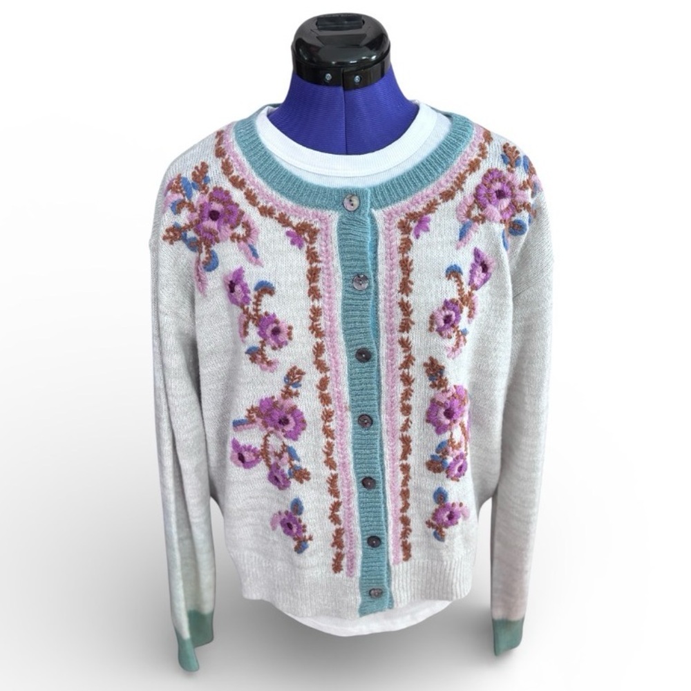 Sundance Avie Wool Embroidered Cardigan Size Large